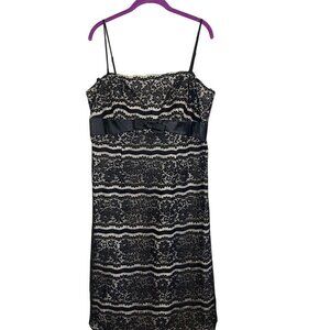 Retro Floral Lace Tank Dress 16 Black Babydoll Midi Y2K Neutral Satin Bow 80s